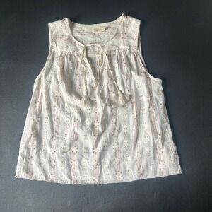 Faherty White Organic Cotton Textured Jacquard Tassel Tie Sleeveless‎ Top S Boho